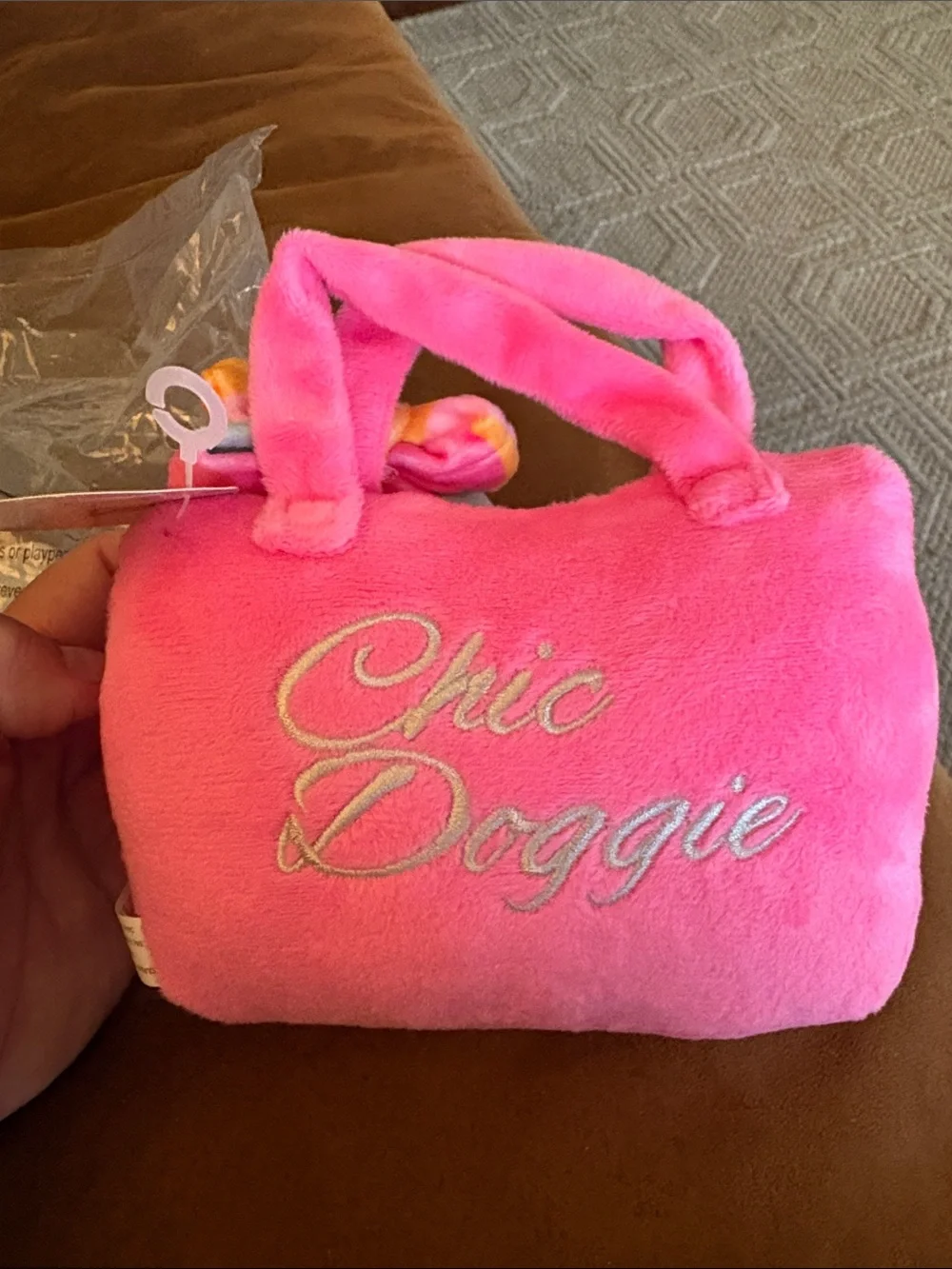 Barbie Pink Plush BARKIN Handbag with Rainbow Bow - Pet toy